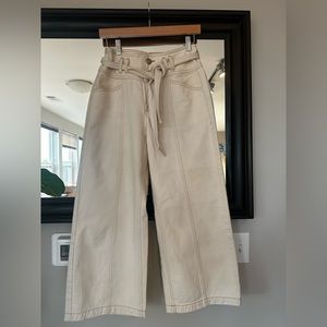 River Island Tie Waist Wide Leg Cropped Jeans